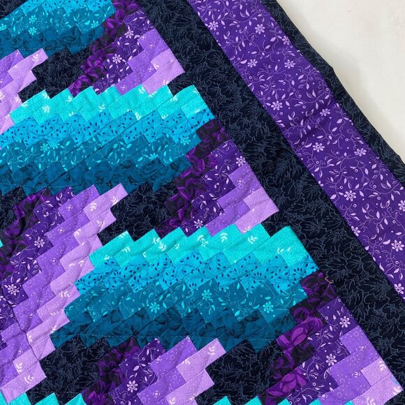 Handmade Weaver Fever Wall Hanging Quilt Purple Teal Woven Pattern 48" x 43.75" - Picture 2 of 3